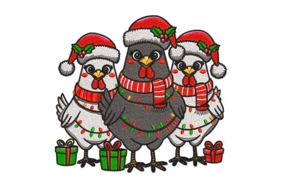 Chickens with Santa Hats and Holiday