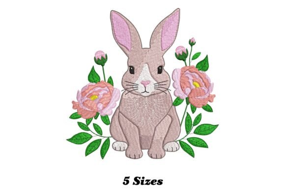 Rabbit with Flower Embroidery Design
